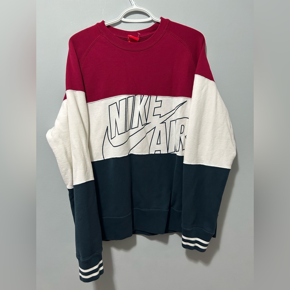 Nike Air Red, White, and Navy Colorblock Crew Neck Sweater